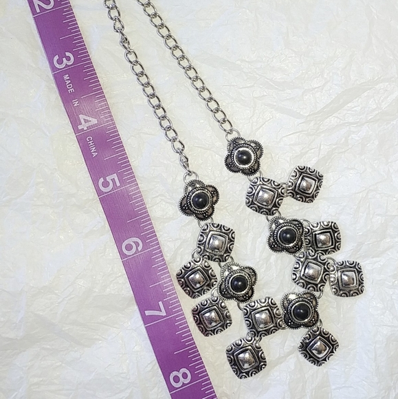 SILVER & BLACK CHOKER BOHO NECKLACE & EARRINGS - Picture 6 of 8